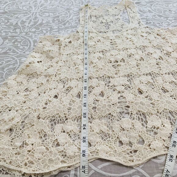 Blouse Woman Large Ivory Crochet Scallop Edge Sheer Razorback Sleeveless Cottage - Picture 5 of 7
